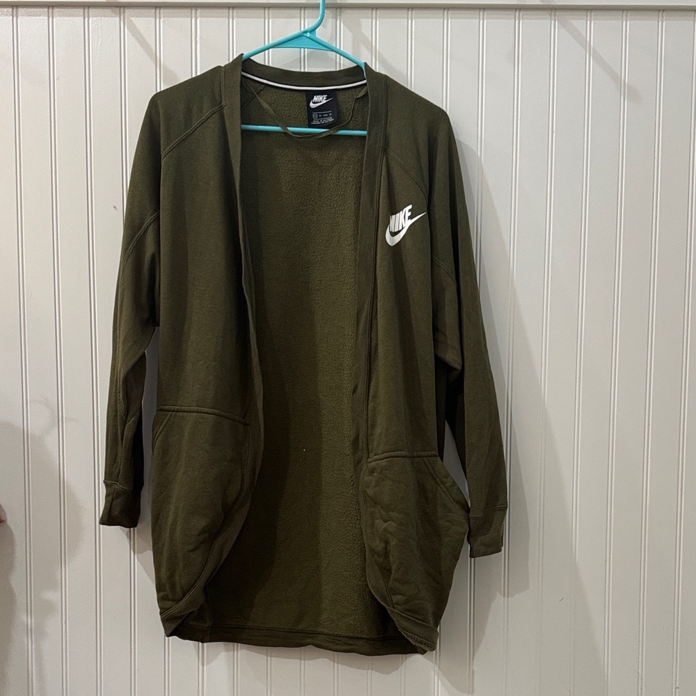 Nike Dark Green Cardigan with Logo Sportswear Rally Relaxed Fleece Cardigan XS